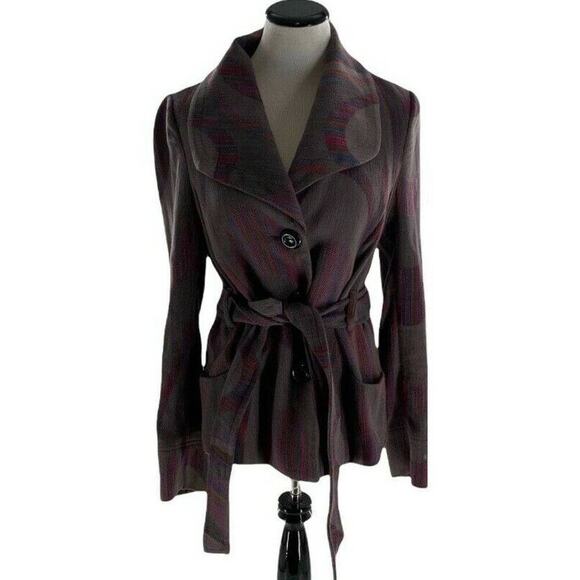 Anthropologie Cidra Womens Belted Asymmetric Hem Front Pockets Boho Jacket Sz 10 - Picture 1 of 9